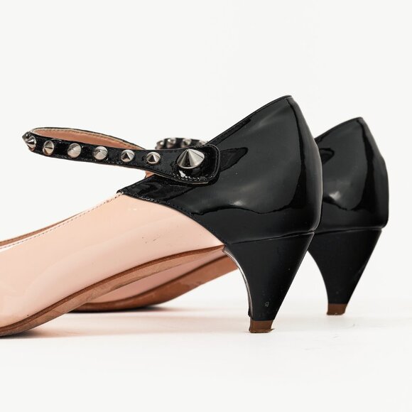 Miu Miu Light Pink & Black Bicolor Studded Mary Janes - Picture 7 of 9